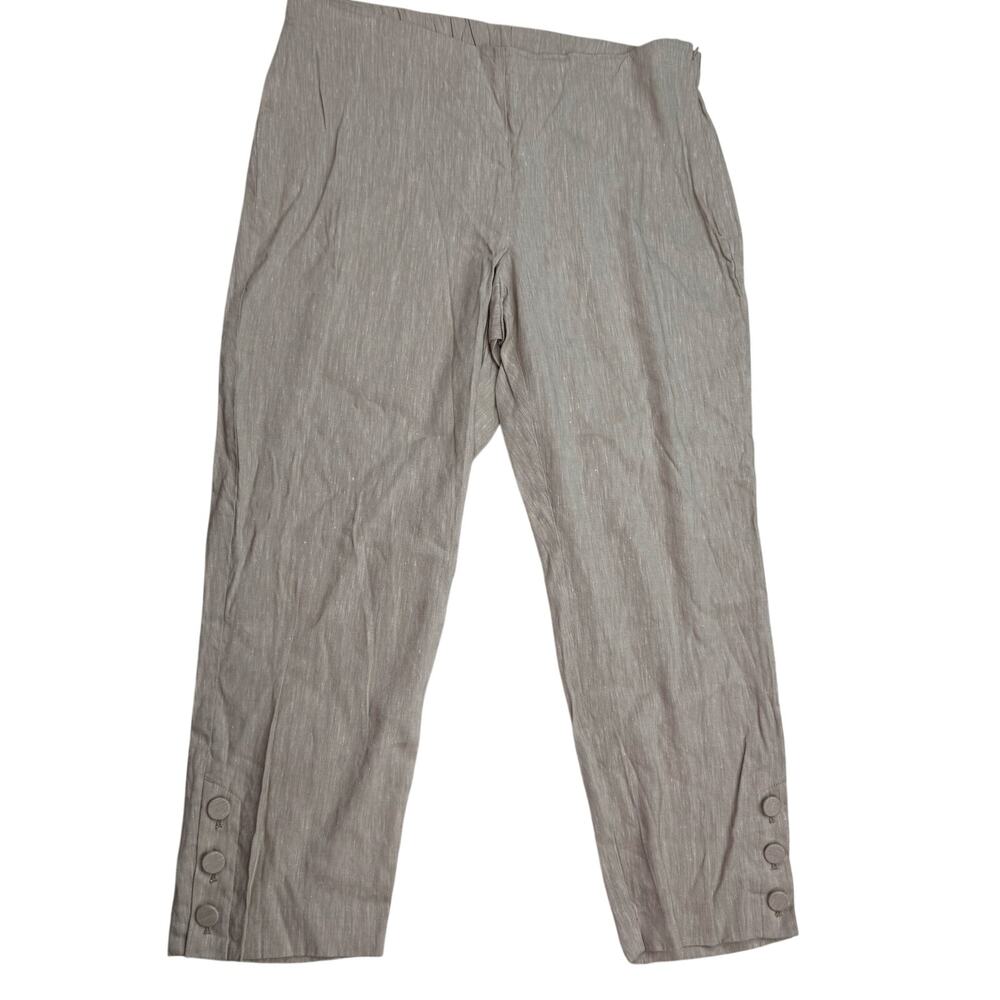 J. Jill Linen Stretch Pull On Cropped Tapered Pants Tan Size L Button Detail